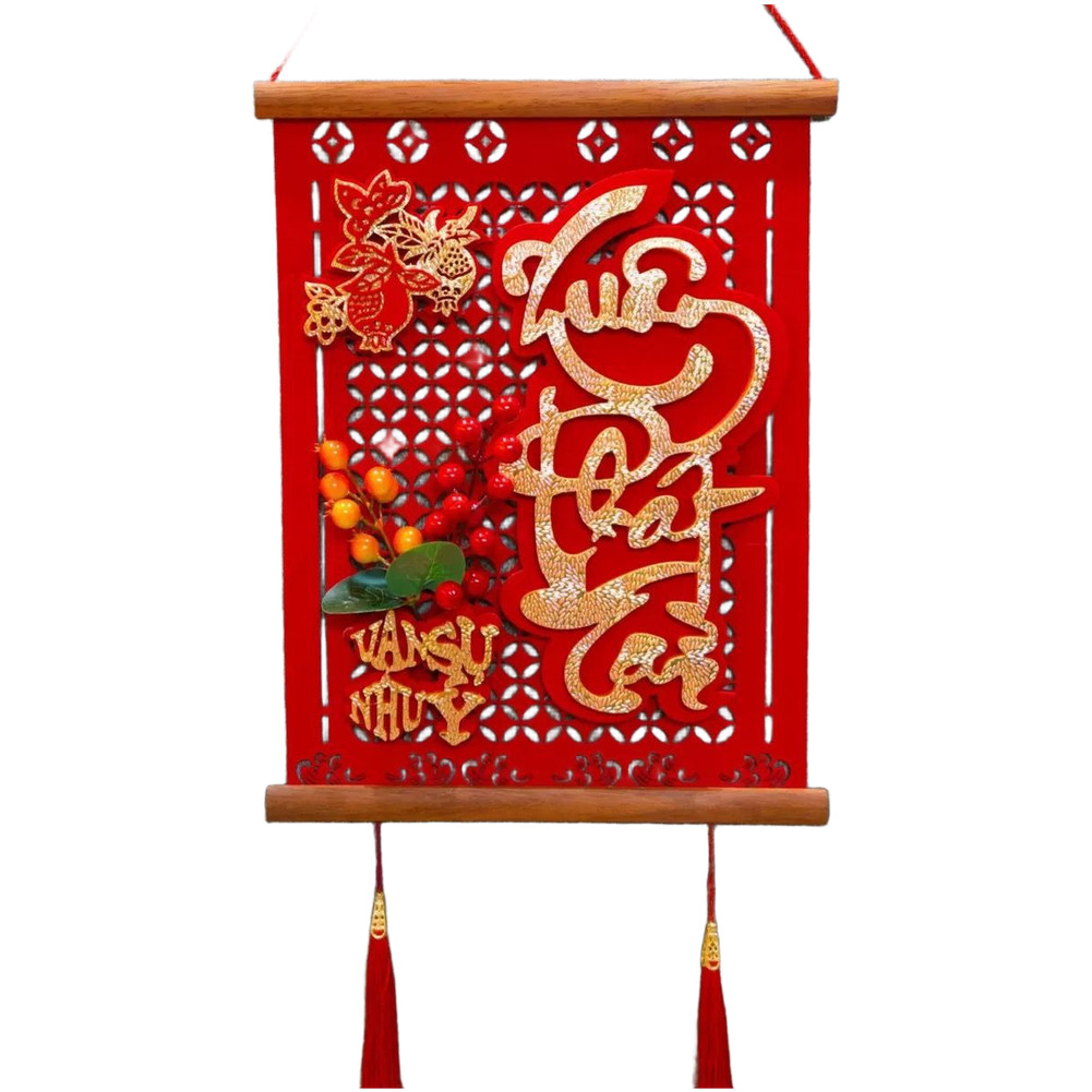 Vietnamese Solid Wood Couplets for Spring Festival Home Decorative Pendant Red