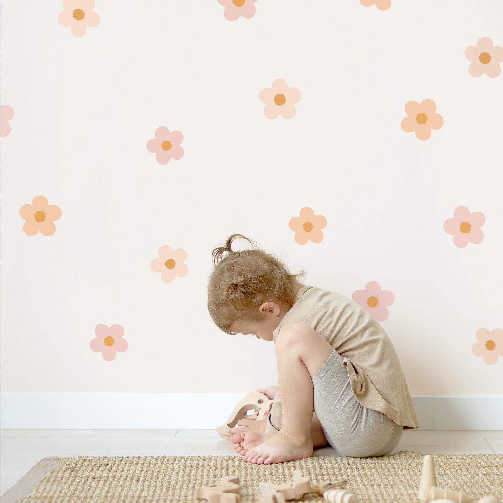 – Daisy Blush Pink Boho Flowers Decals – Easy-to-Apply & Removable Wall Stick…