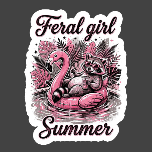 Raccoon Sticker Vinyl Decal Feral Girl Summer Pool Float Pink Flamingo Fun