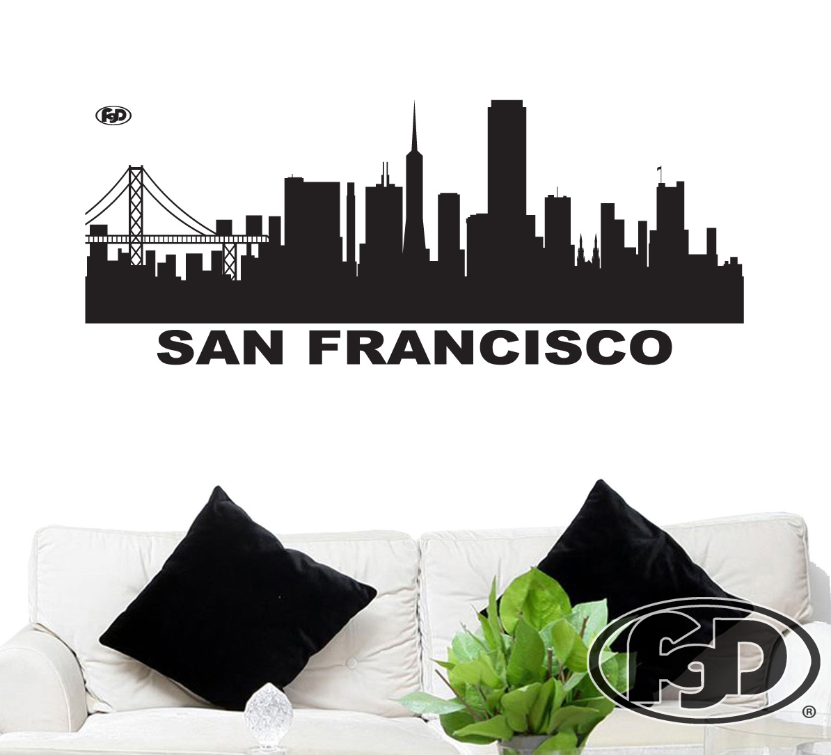 FGD San Francisco City Skyline Vinyl Wall Decal / Sticker 20″ x 50″