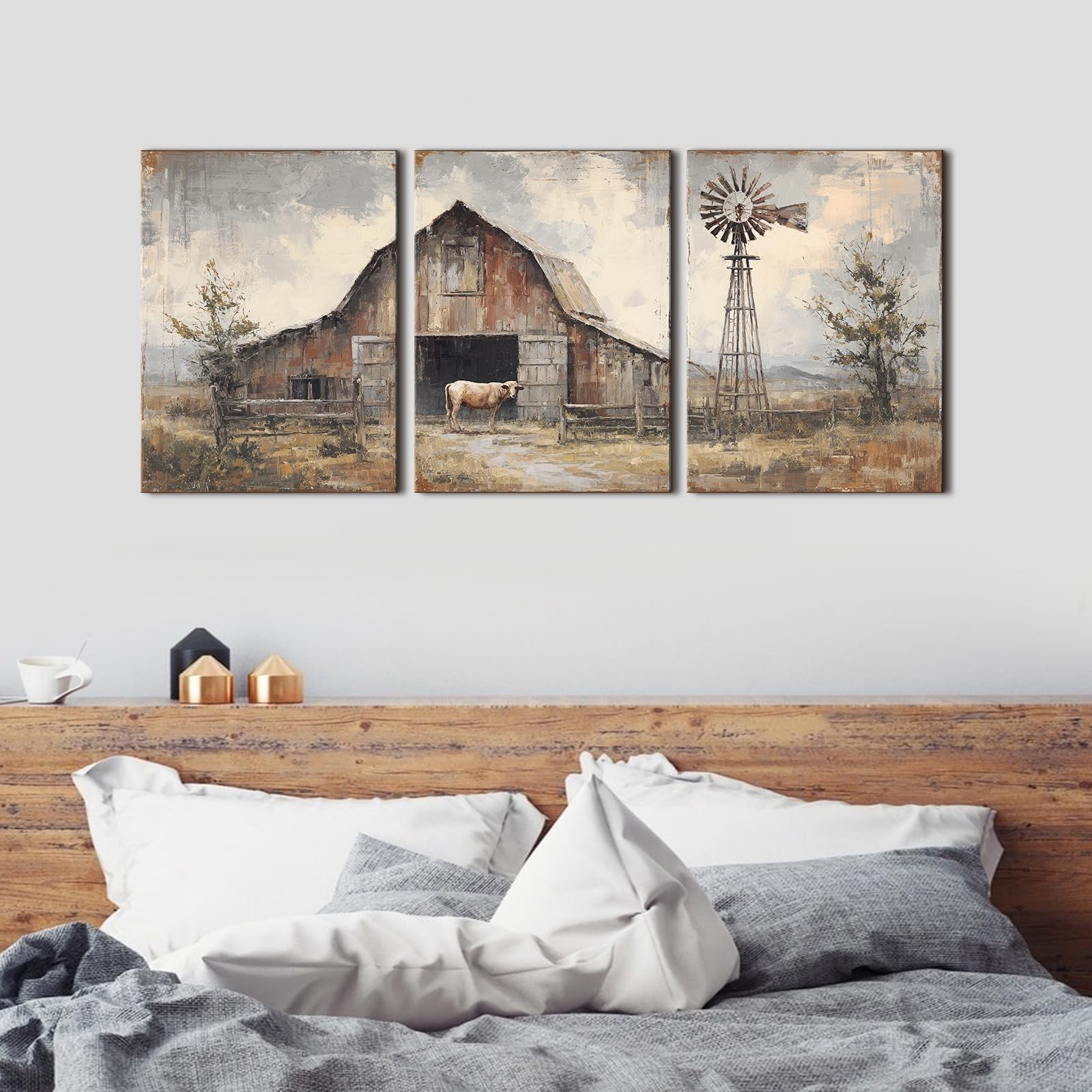 Vintage Farmhouse Wall Art Rustic Barn Pictures Wall Decor for Living Room We…