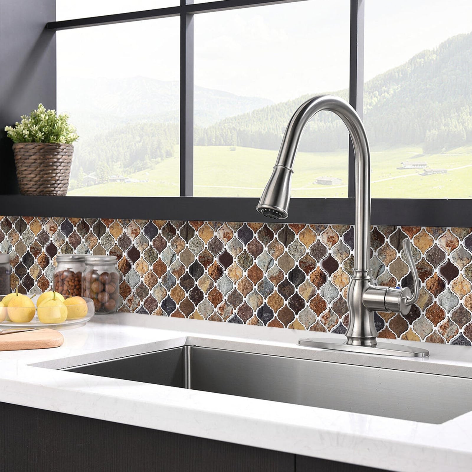 STICKGOO Arabesque Peel and Stick Backsplash, 12”X12” Backsplash Tile for Kit…