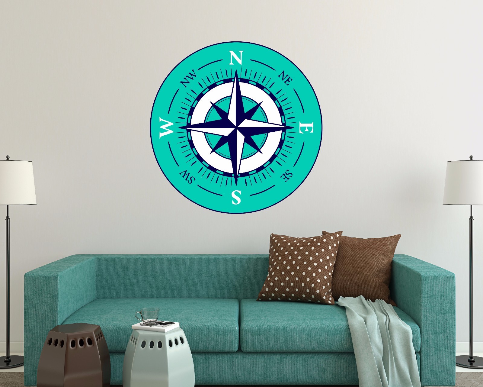 NEW Compass Rose Wall Decals Sea Ocean Full Color Murals Nautical Sticker EN54
