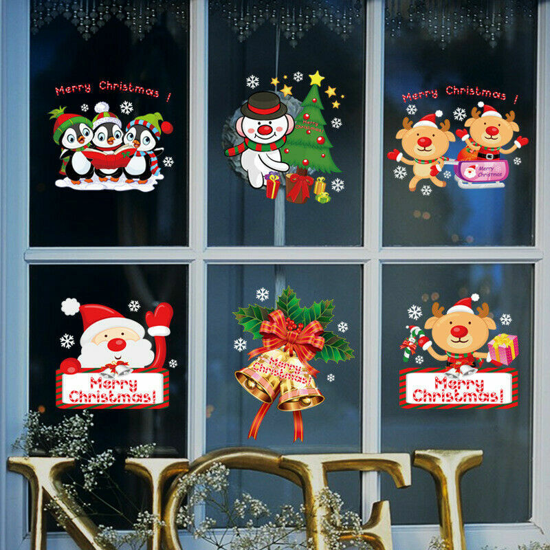 Christmas Window Cling Wall Sticker Decal Snowflake Santa Claus Reindeer Decor