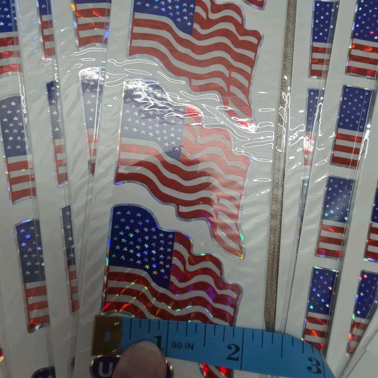 RUBIES USA FLAG HOLOGRAPHIC WATERPROOF STICKERS 12 PK (72 FLAGS/10 USA STICKERS)