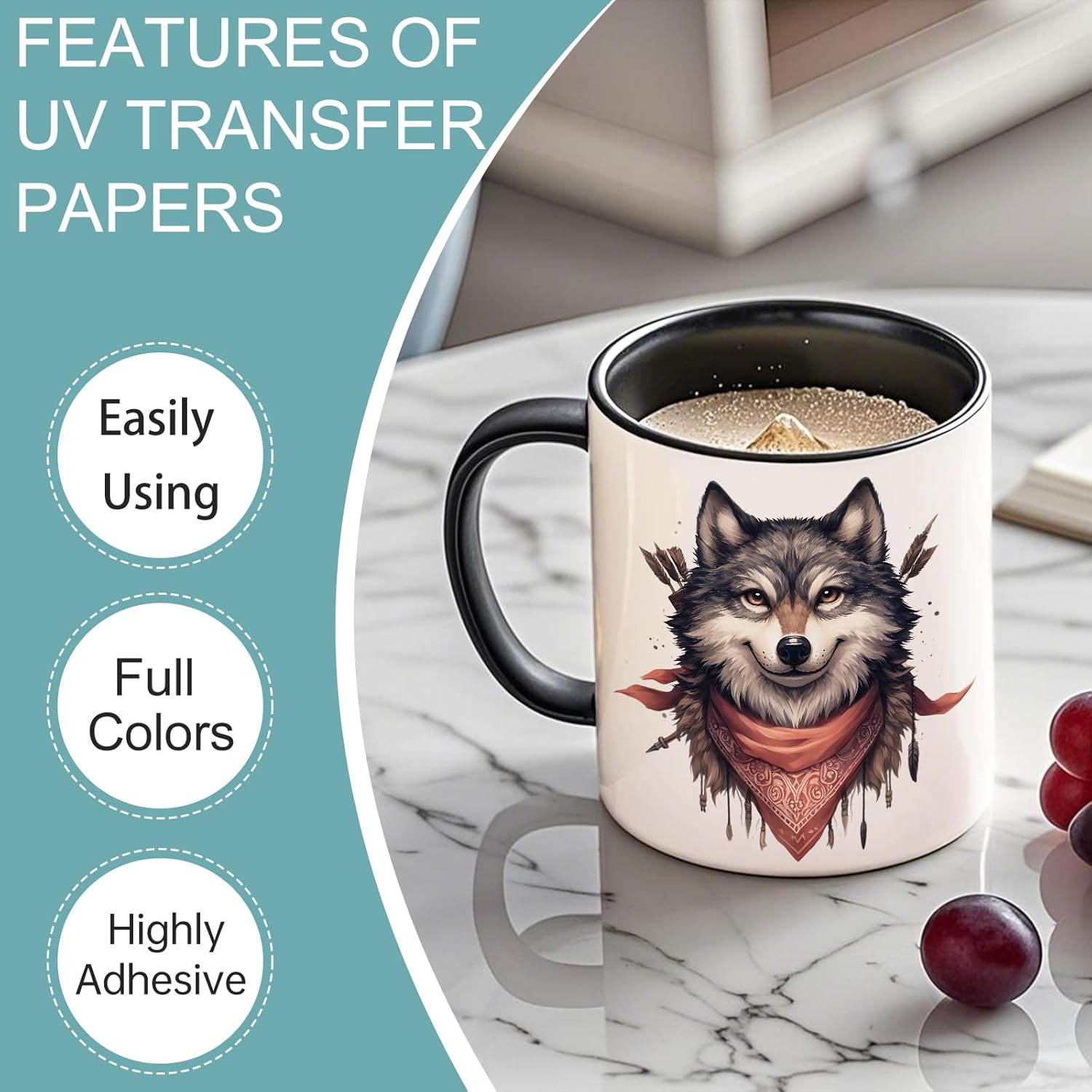 UV DTF Stickers – 12 Sheets Artic Wolf UV DTF Cup Wrap for Coffee Mugs Glass, DI