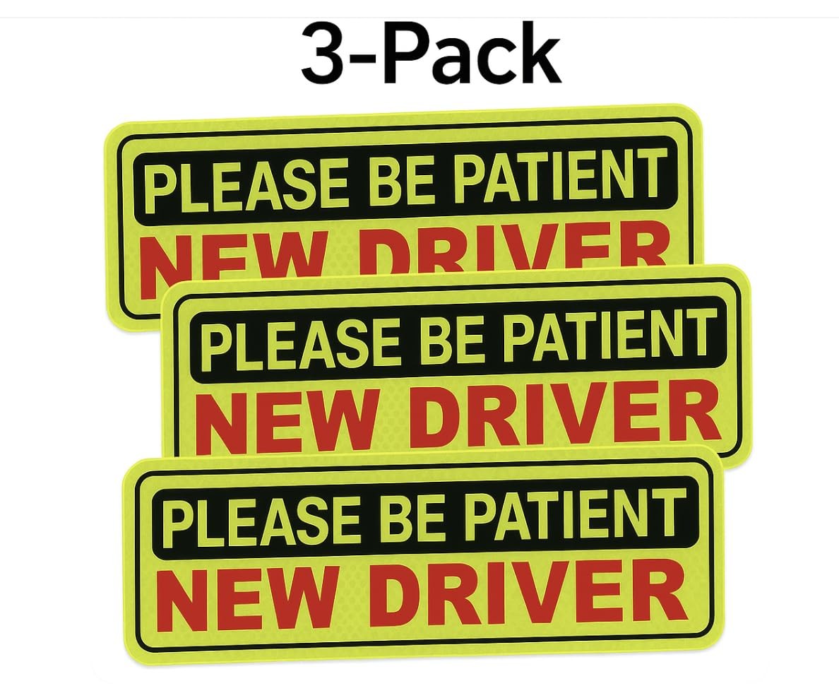 New Driver Sticker Reflective Vinyl Removable 11in x 4in 3Pcs Car Windows Night!