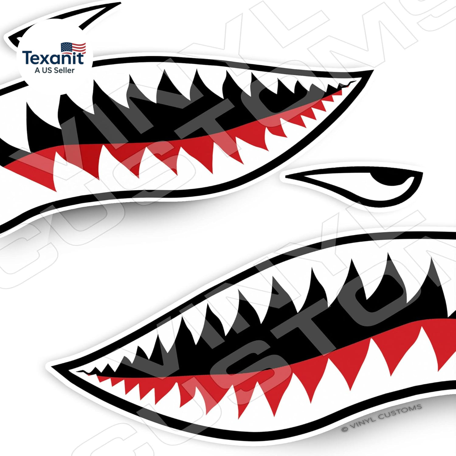 Flying Tigers Shark Mouth Teeth Vinyl Decal Sticker (2″ Inches – 4 Pair)