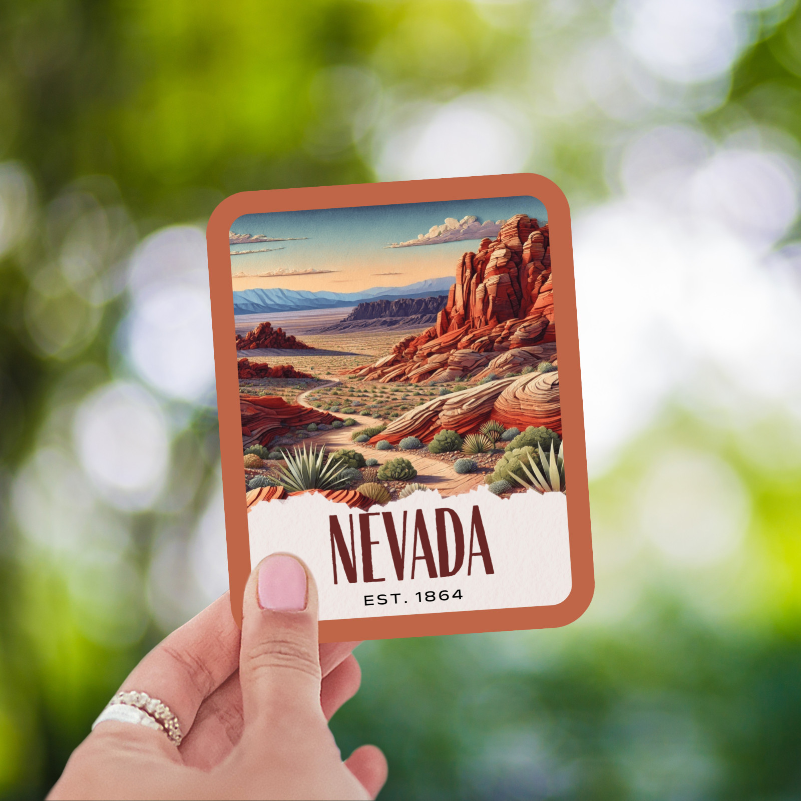 Nevada State Sticker, Paper Collage Look, Valley Of Fire State Park Vinyl Decal
