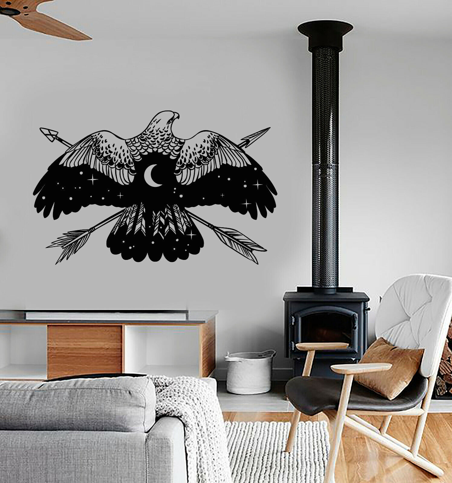 Vinyl Wall Decal Hawk Bird Ethnic Style Arrows Stars And Moon Stickers (3547ig)