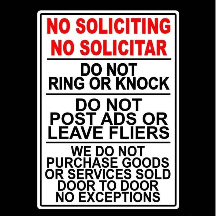No Soliciting No Solicitar Do Not Ring Knock No Sales Spanish Sign / Decal MS036