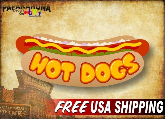 HOT DOGS Cartoon 12″ Vinyl Decal Hotdog Cart Roller Steamer Menu Sign Stickers