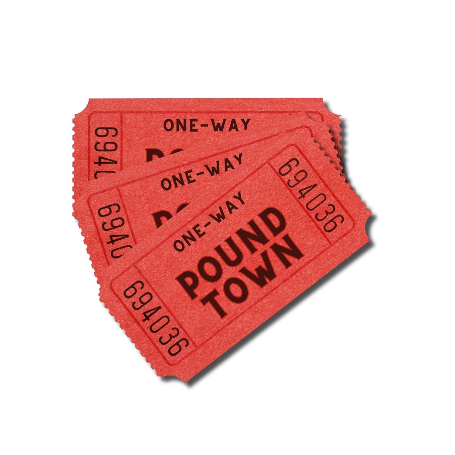 Set of 3 Red One-way Ticket to Pound Town Gag gift Funny Waterproof Sticker