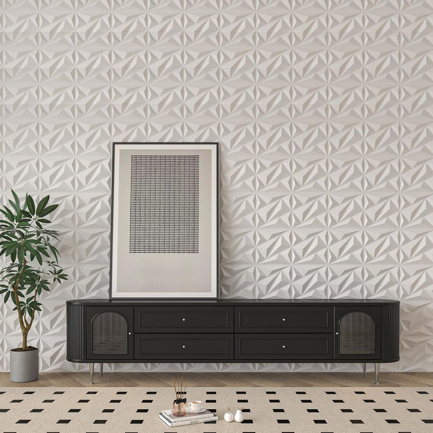 33 Pack 3D Wall Panel Diamond for Interior Wall Décor, PVC Flower Textured Wall