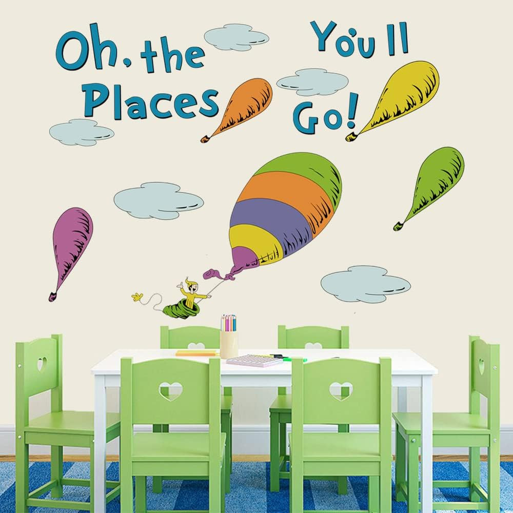 Oh The Places You’ll Go Wall Decal Hot Air Balloon Quote Sticker Kids Room