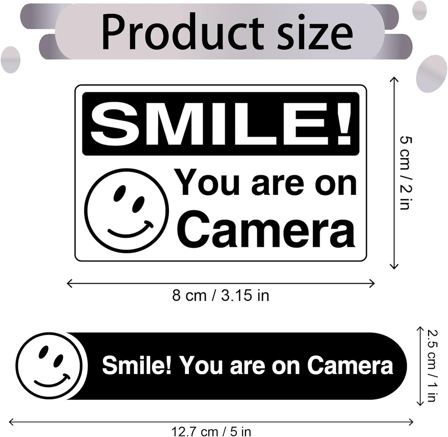 12 Pcs Smile You’Re on Camera Signs Stickers, 8 X 5Cm and 13 X 3Cm Self-Adhesive