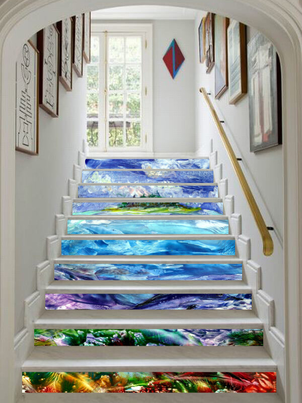 3D Oil Painting Dolphin AZ231 Stair Risers Decoration Mural Vinyl Wallpaper Kay