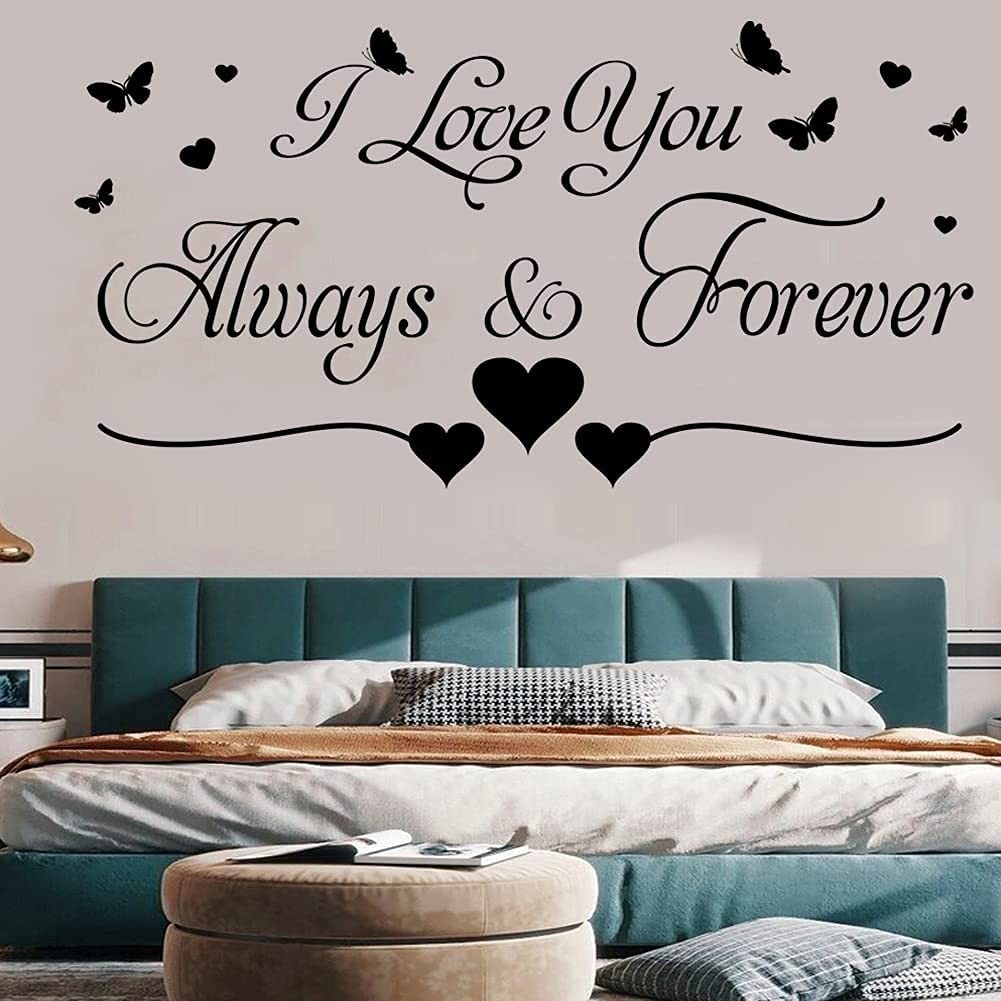 I Love You Always & Forever Wall Decals, Romantic Butterflies and Hearts Wall…