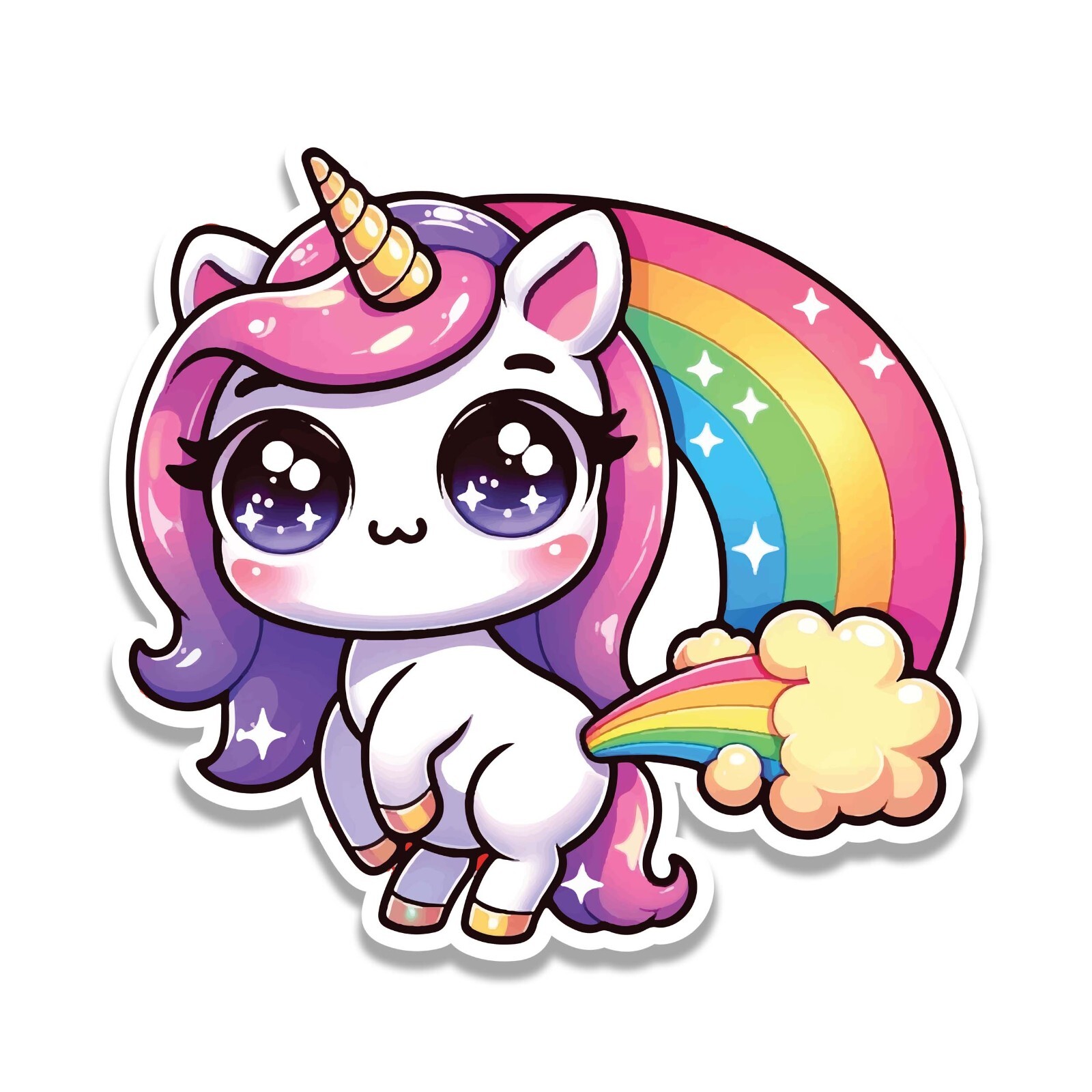 Rainbow Poop Chibi Unicorn Vinyl Sticker for Suitcases Bottle Laptop Gift