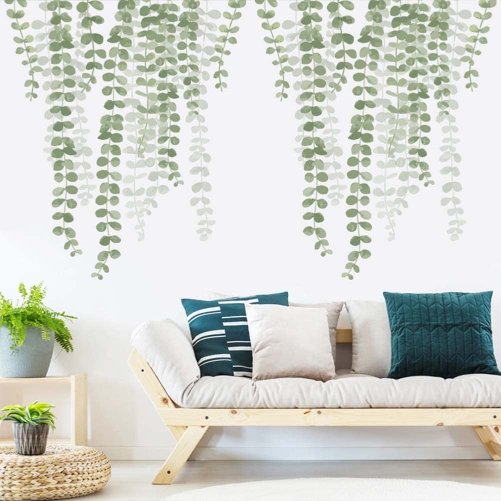 Hanging Green Vine Wall Stickers, String of Pearls Plant Wall Decor Decals Pe…