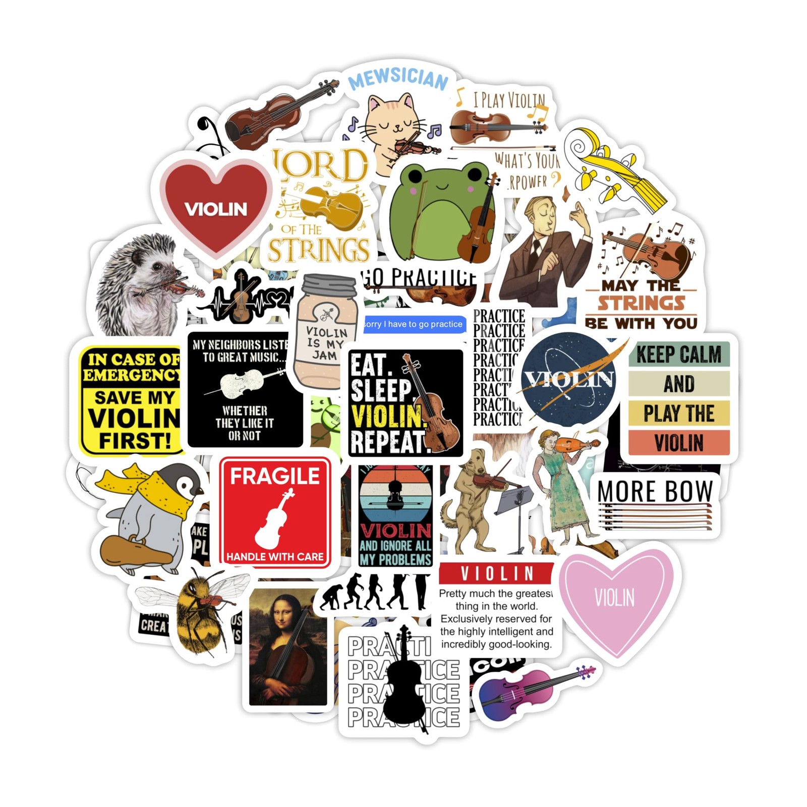 BulbaCraft 100Pcs Violin Stickers for Water Bottle and Laptop
