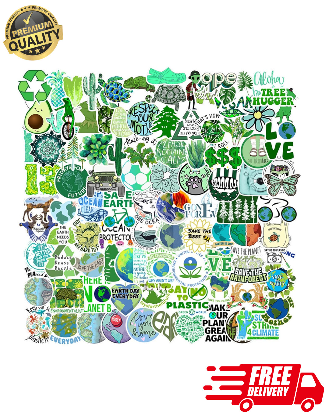 Earth Day Stickers 100Pcs Eco Vinyl Waterproof Decals Laptop Bottle Kids