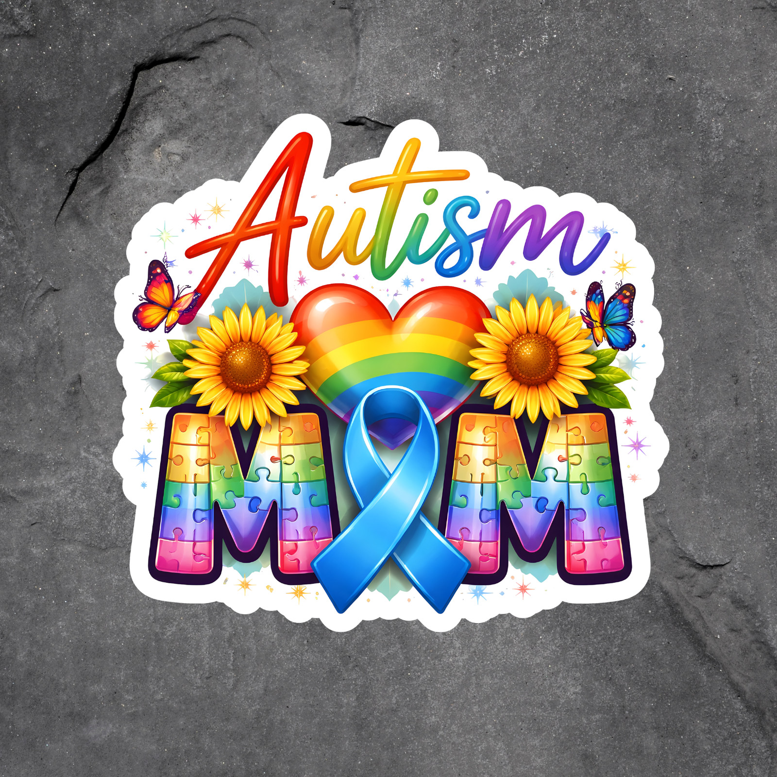 Autism sticker vinyl decal mom rainbow puzzle awareness support gift