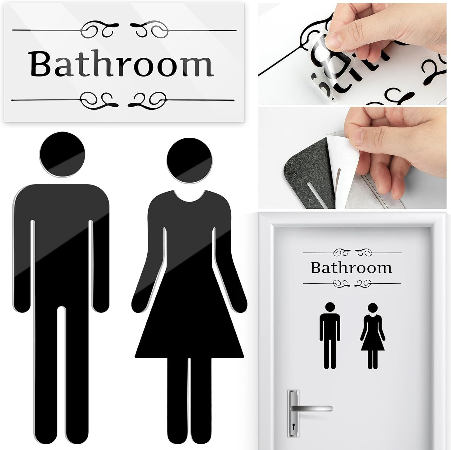 Bathroom Stickers for Door, Acrylic Adhesive Men and Women Door Signs with Stick