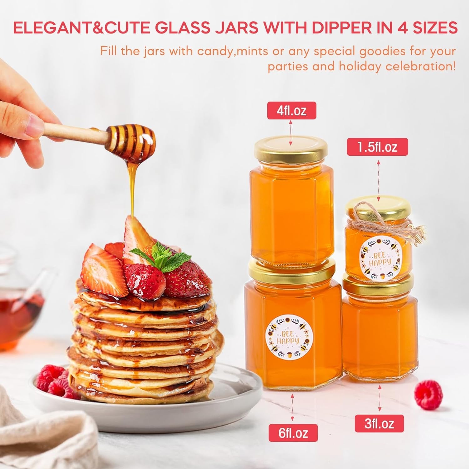 3oz Mini Honey Jars with Dipper 30Pack, Empty Glass Jars for Baby Shower Favors/