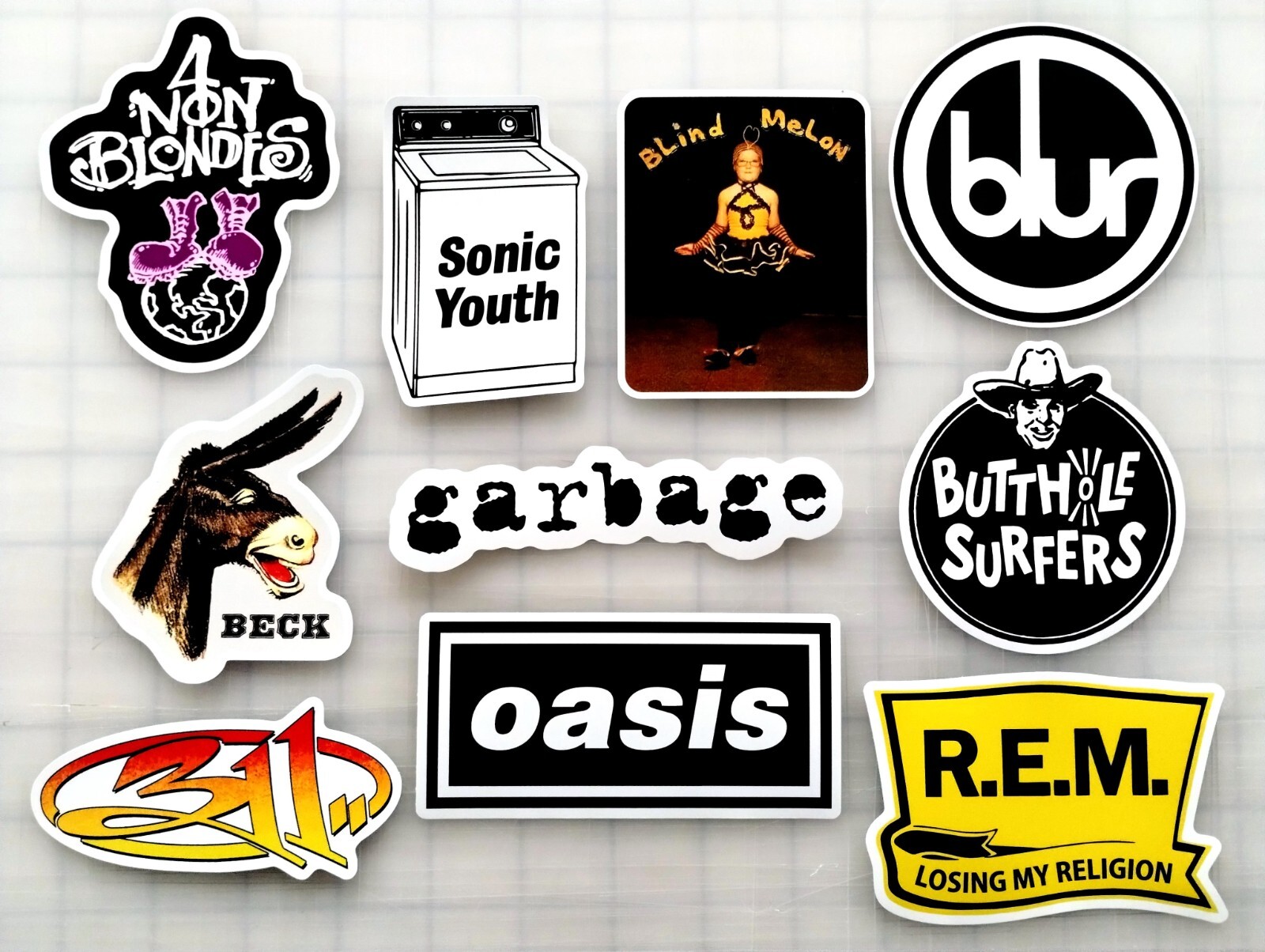 90’s Alt Rock Bands Vinyl Sticker Lot (10) SET 3 REM Surfers Non Blondes Oasis