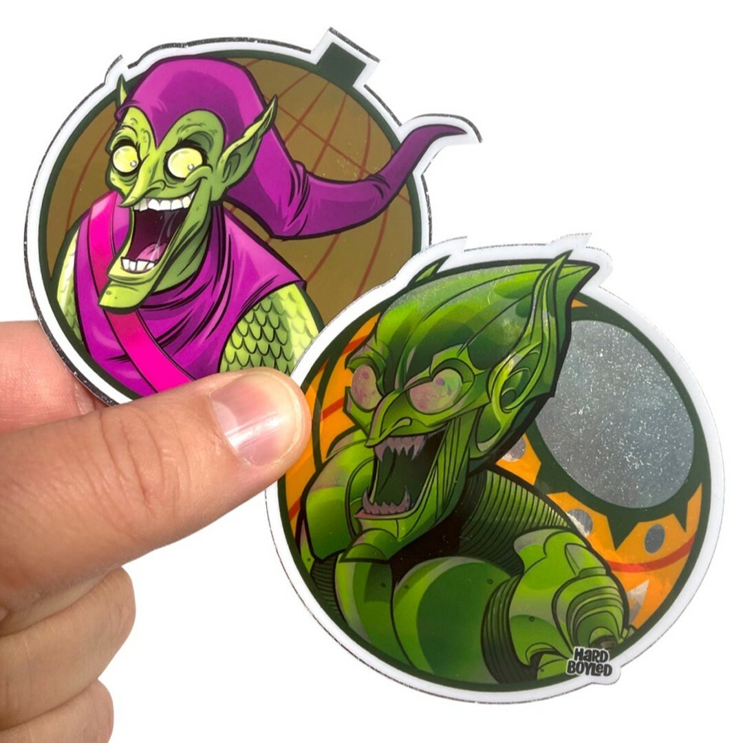 SPIDER-MAN: GREEN GOBLIN 2-STICKER SET 3″ Metallic Vinyl Sticker – FREE SHIPPING