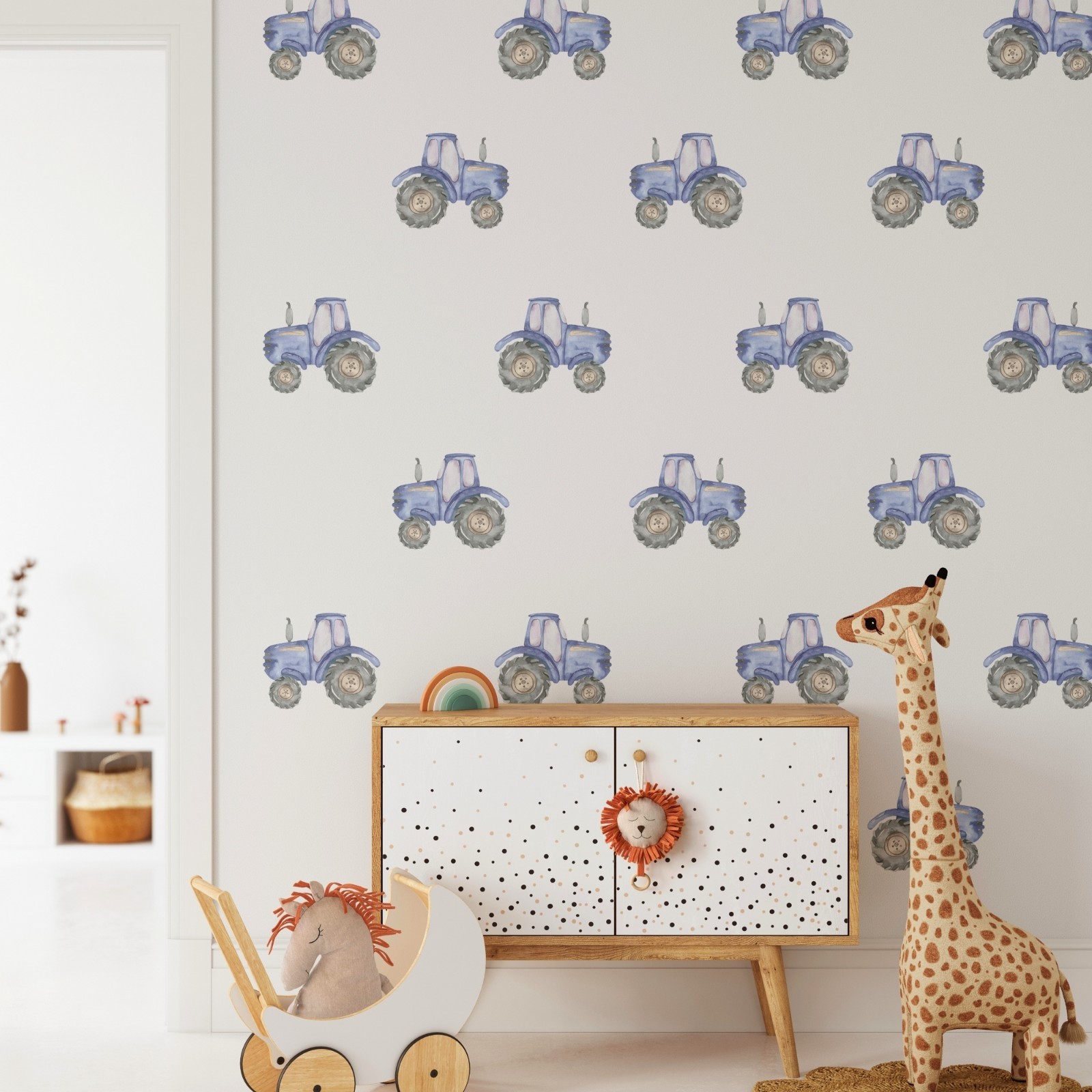 X-SMALL Blue Tractor Wall Decals Set Watercolor Farm Vehicle Stickers Removable