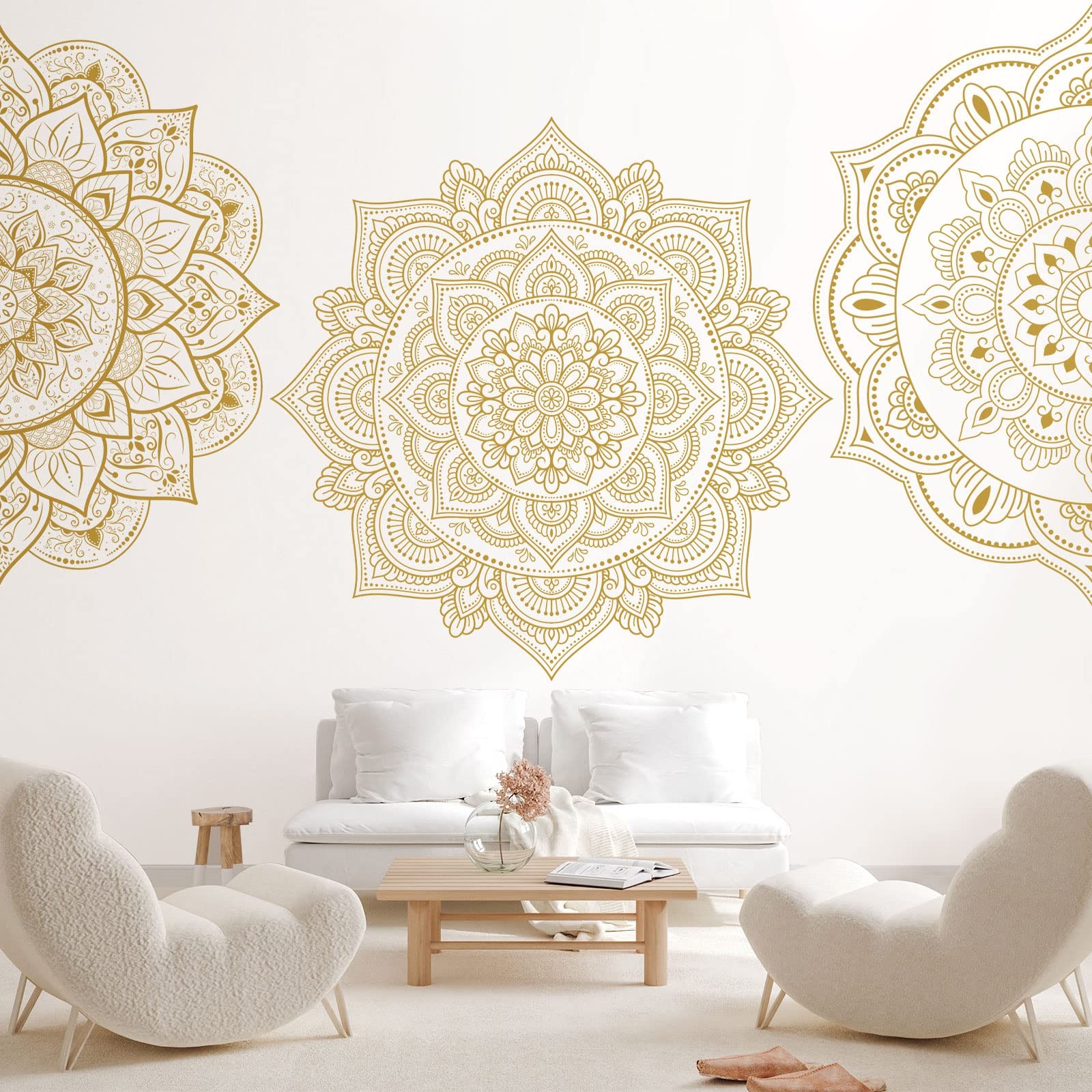 Chinco 4 Pcs Gold Half Mandala Wall Decal Boho Mandala Sticker Lotus Flower