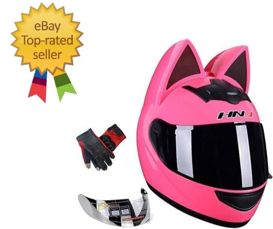 Cat Ear Motorcycle Helmet with Gloves and 2 Visor, Full Face Youth Men and Wo…