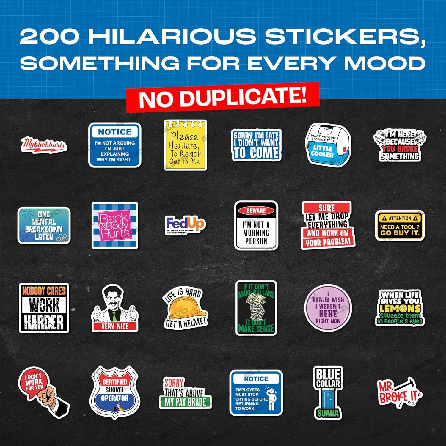 200 Multicolor Sarcastic Stickers for Adults – Perfect for Helmets and Props