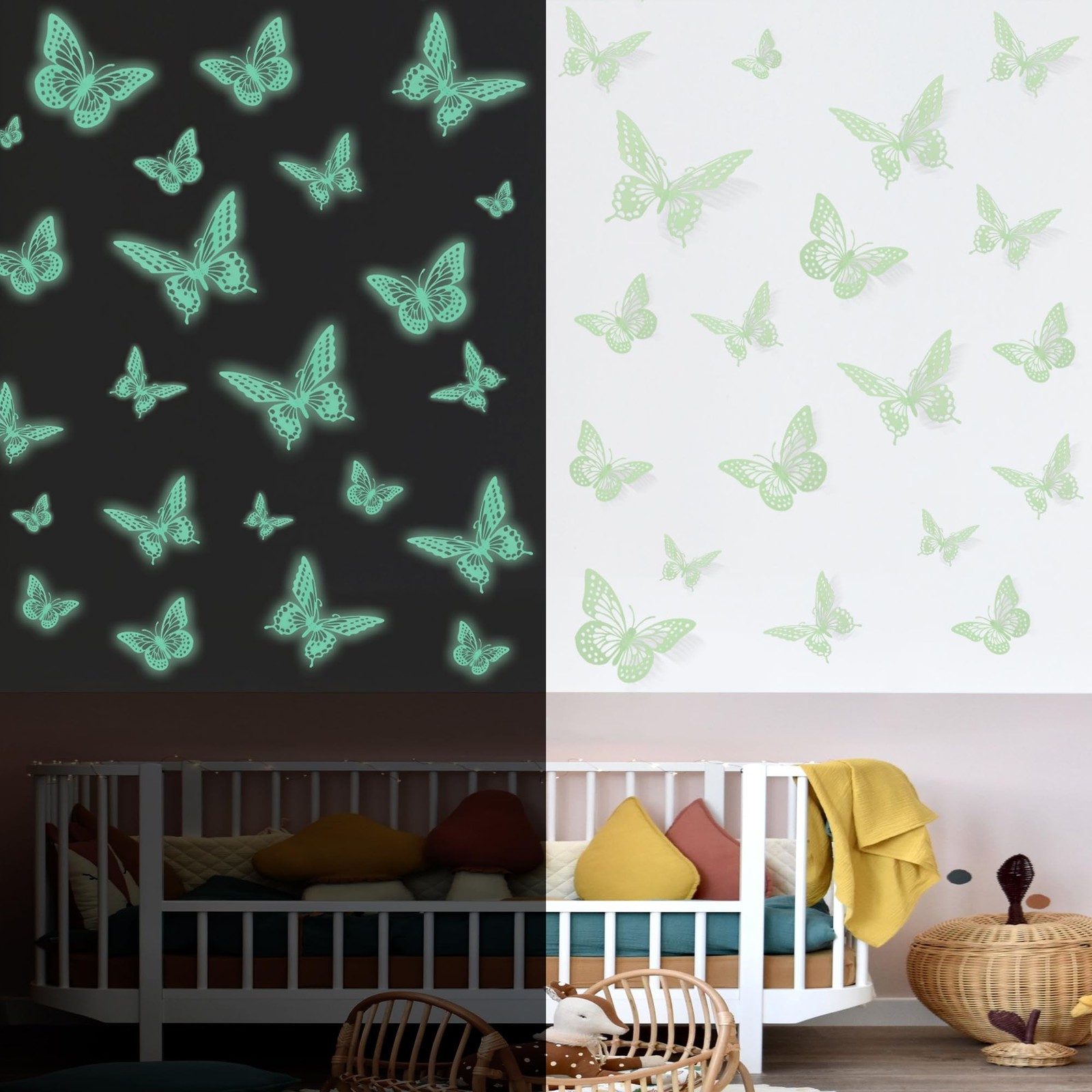 SAOROPEB Glow in The Dark 3D Butterfly 24 Pcs 3 Sizes, Luminous Butterfly Sti…