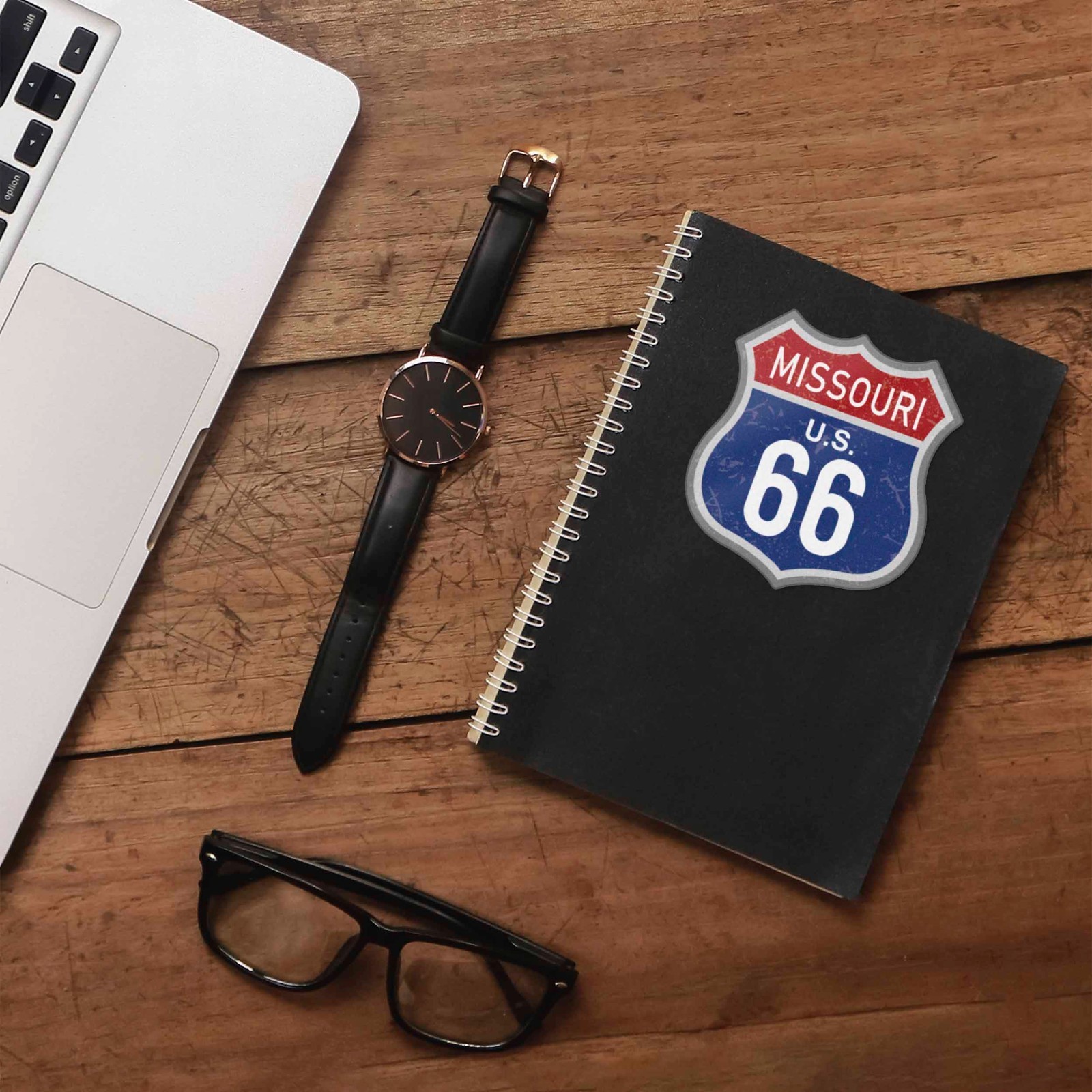Missouri Blue Route 66 Sticker – Cool MO Vintage Highway Sign Decal for Laptop