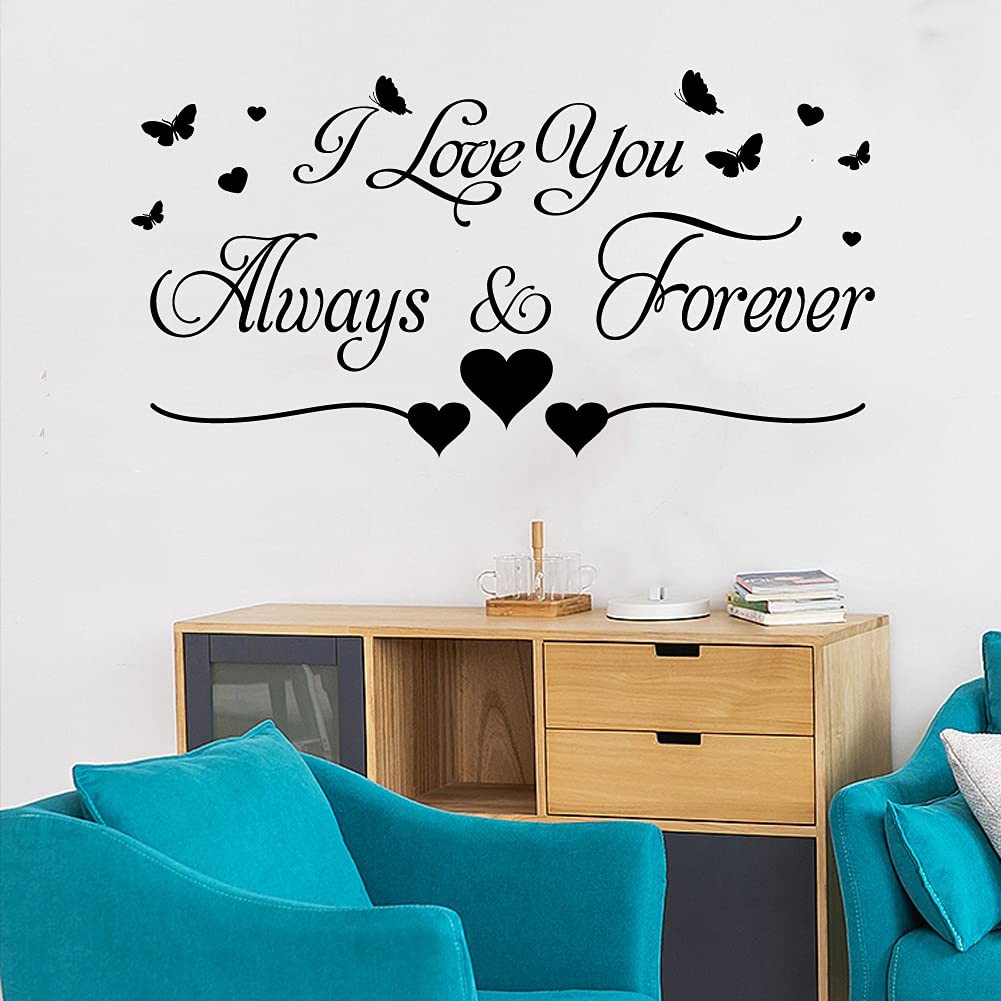 I Love You Always & Forever Wall Decals, Romantic Butterflies and Hearts Wall…