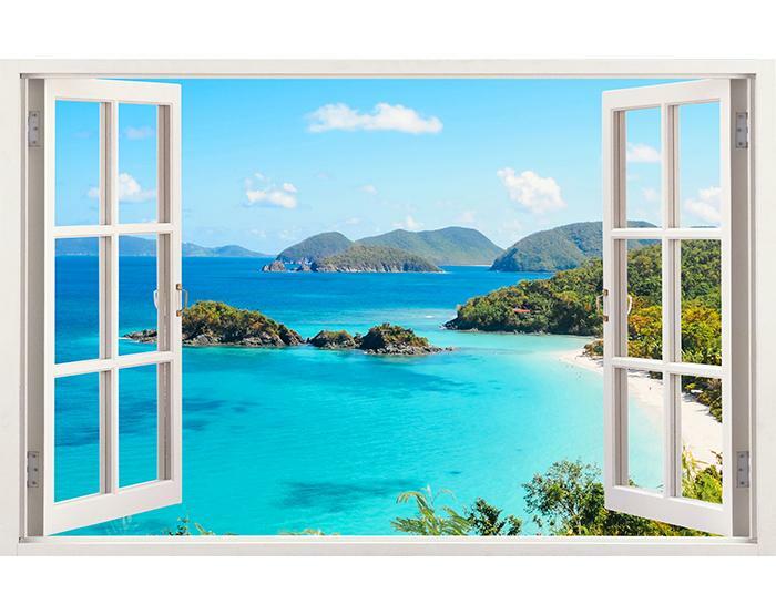 3d window home decor Ocean view islands Tropical wall decals vinyl stickers