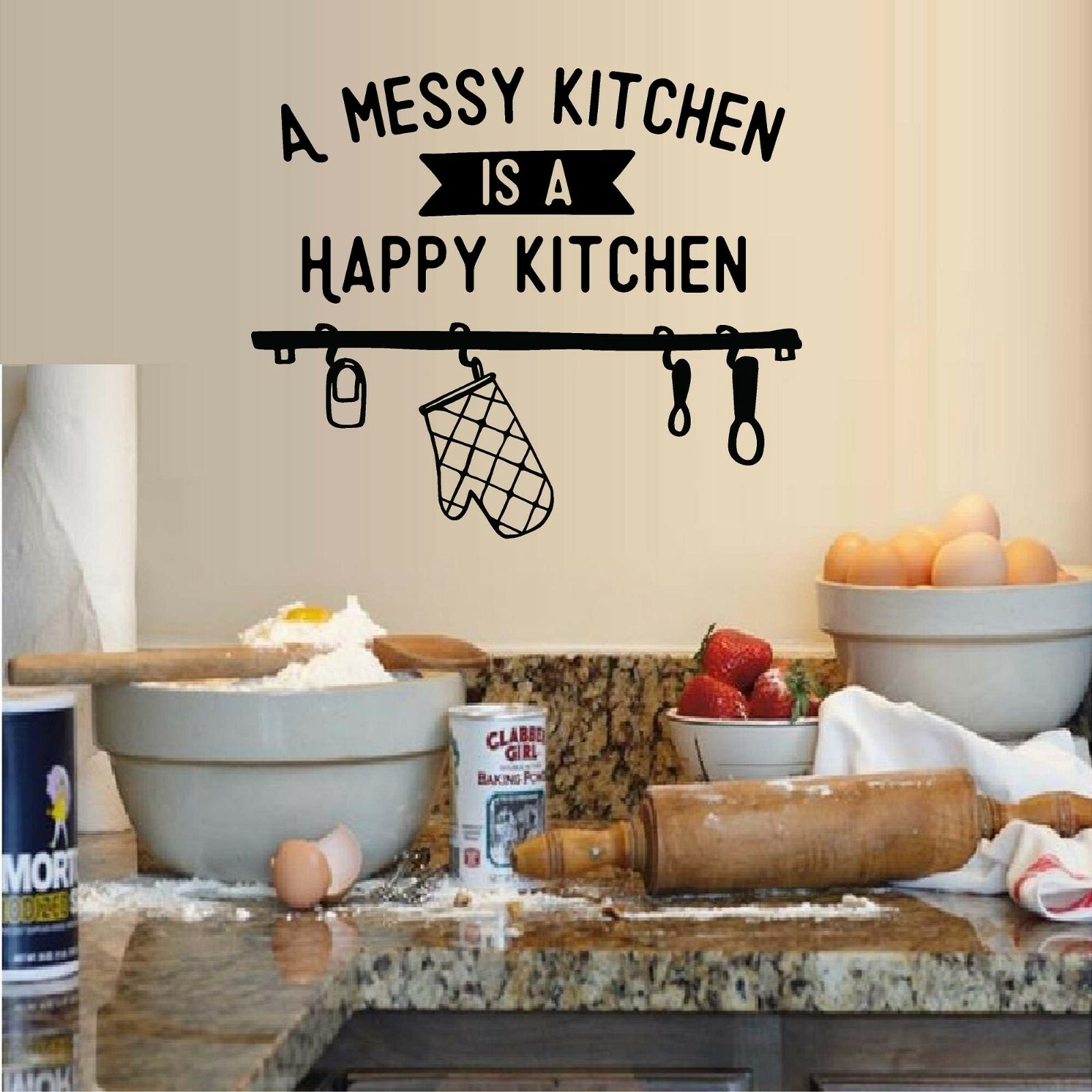 A Messy Kitchen Is a Happy Kitchen Vinyl Decal Home Décor 12″ x 14″