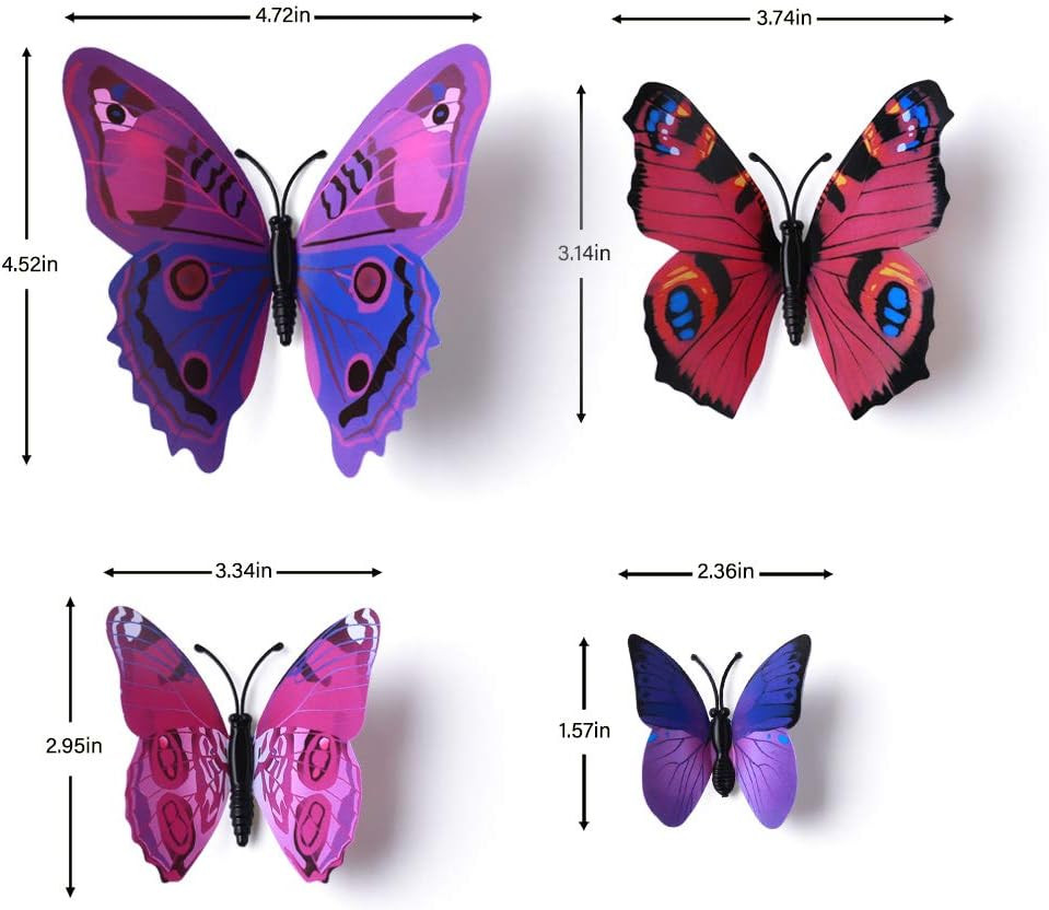 Livegallery 72 PCS Removable 3D DIY Beautiful Butterfly Wall Decals Colorful But