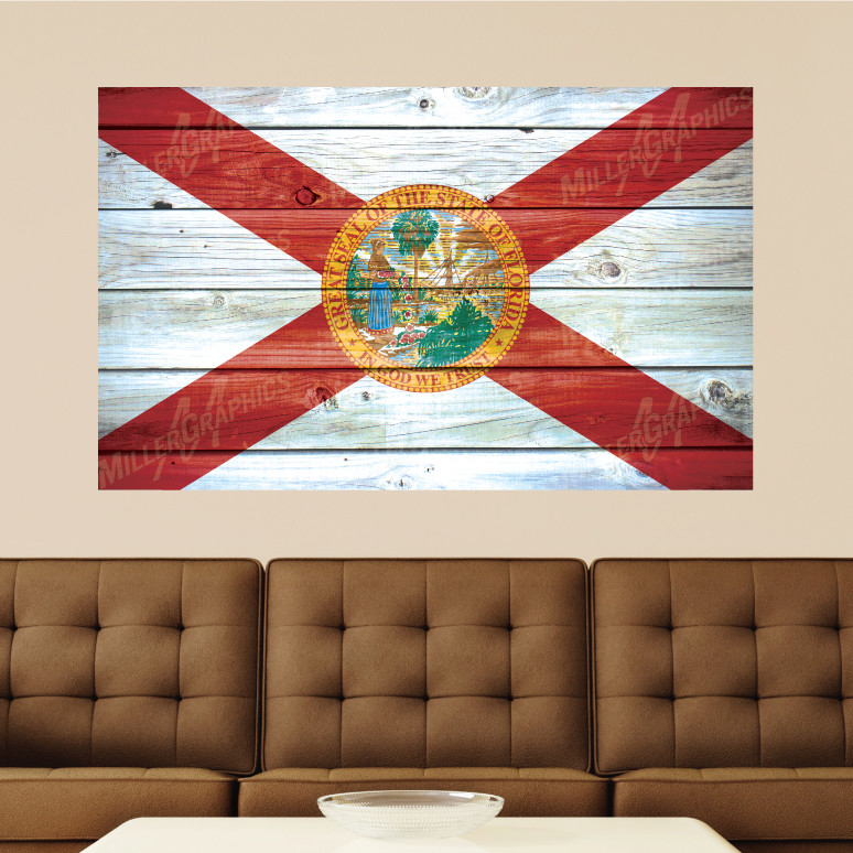Florida Flag Distressed Wood Vinyl Wall Decal Sticker Graphic Art – 4 Sizes