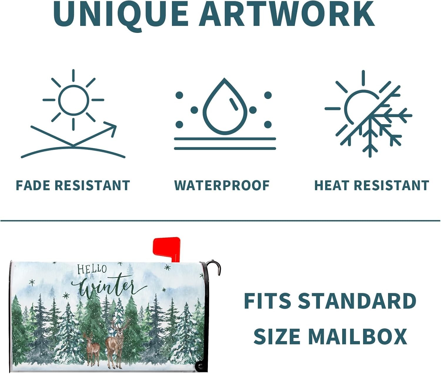 Hello Winter Welcome Pine Trees Mailbox 21×18 Inch, Snow Green Forest