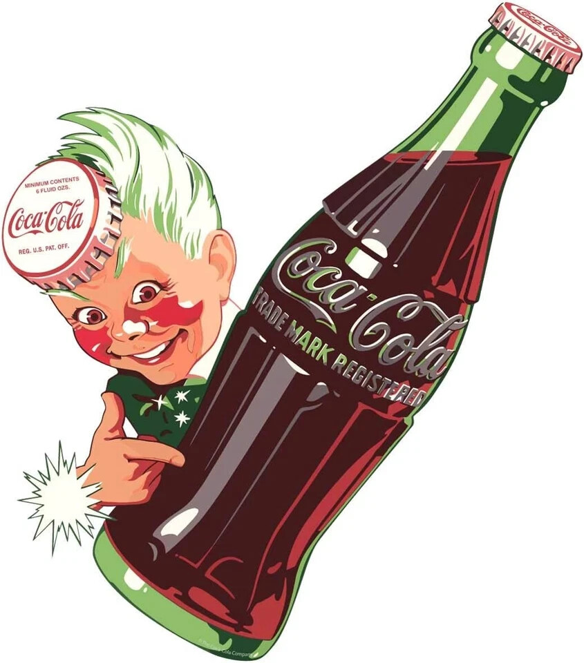 Boy with Coke Soda Bottle Decal, Peel and Stick Kitchen Red