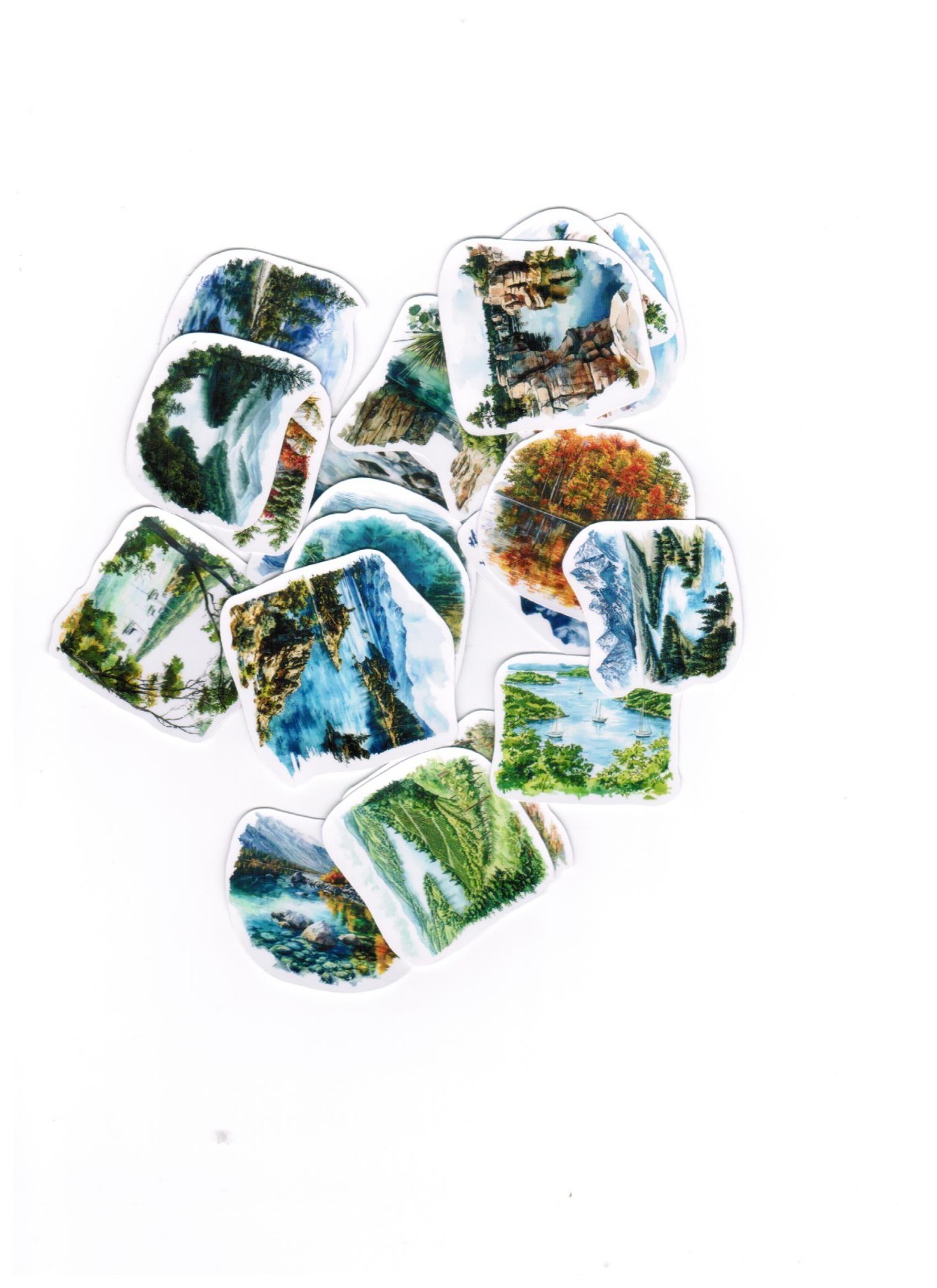 20 Pcs Set Lake Mountain 2D flat Vintage STICKERS for Scrapbook DIY Journel