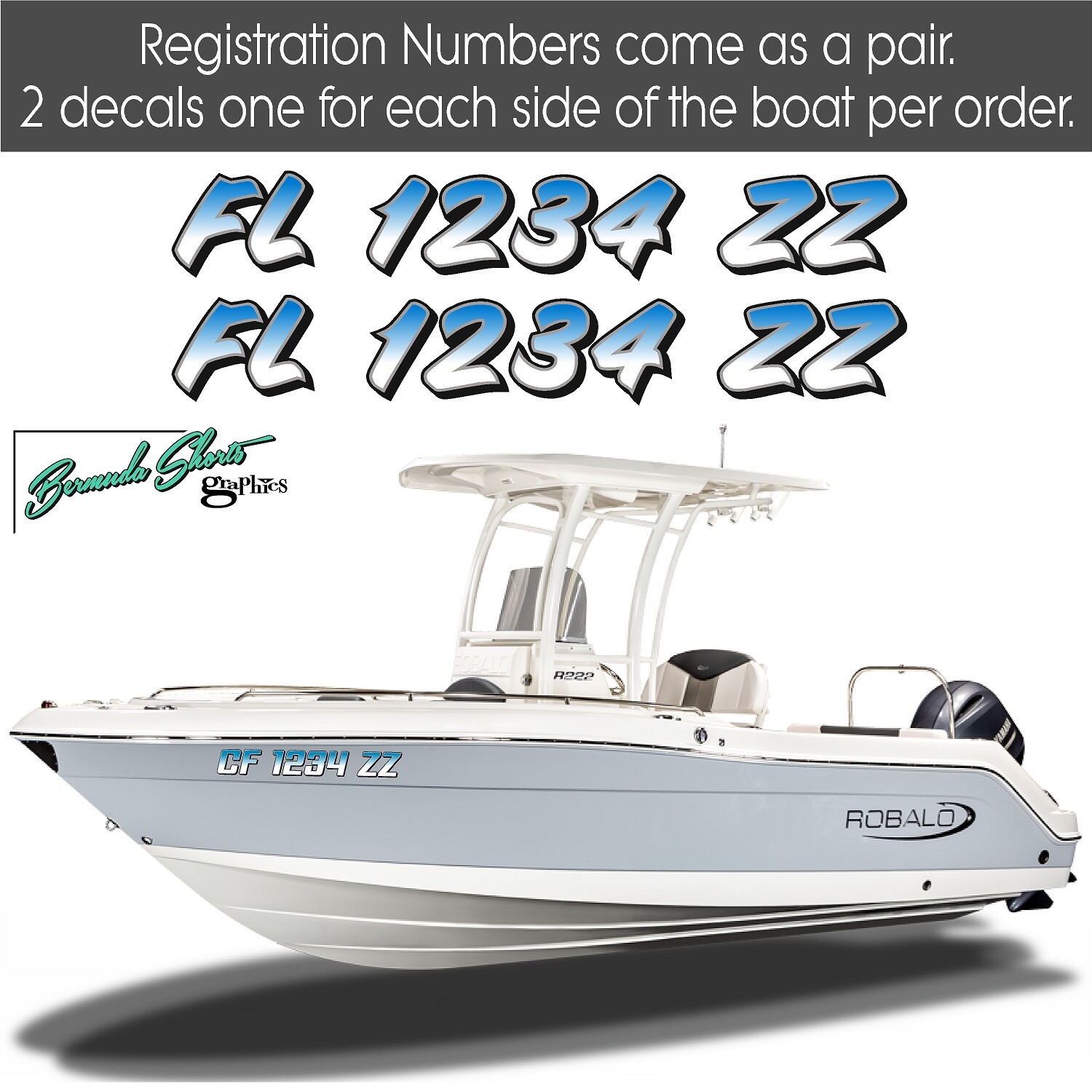 Boat Registration Numbers & Letters 2 Pack Custom 3″ Boat & Jetski Stickers X2GR