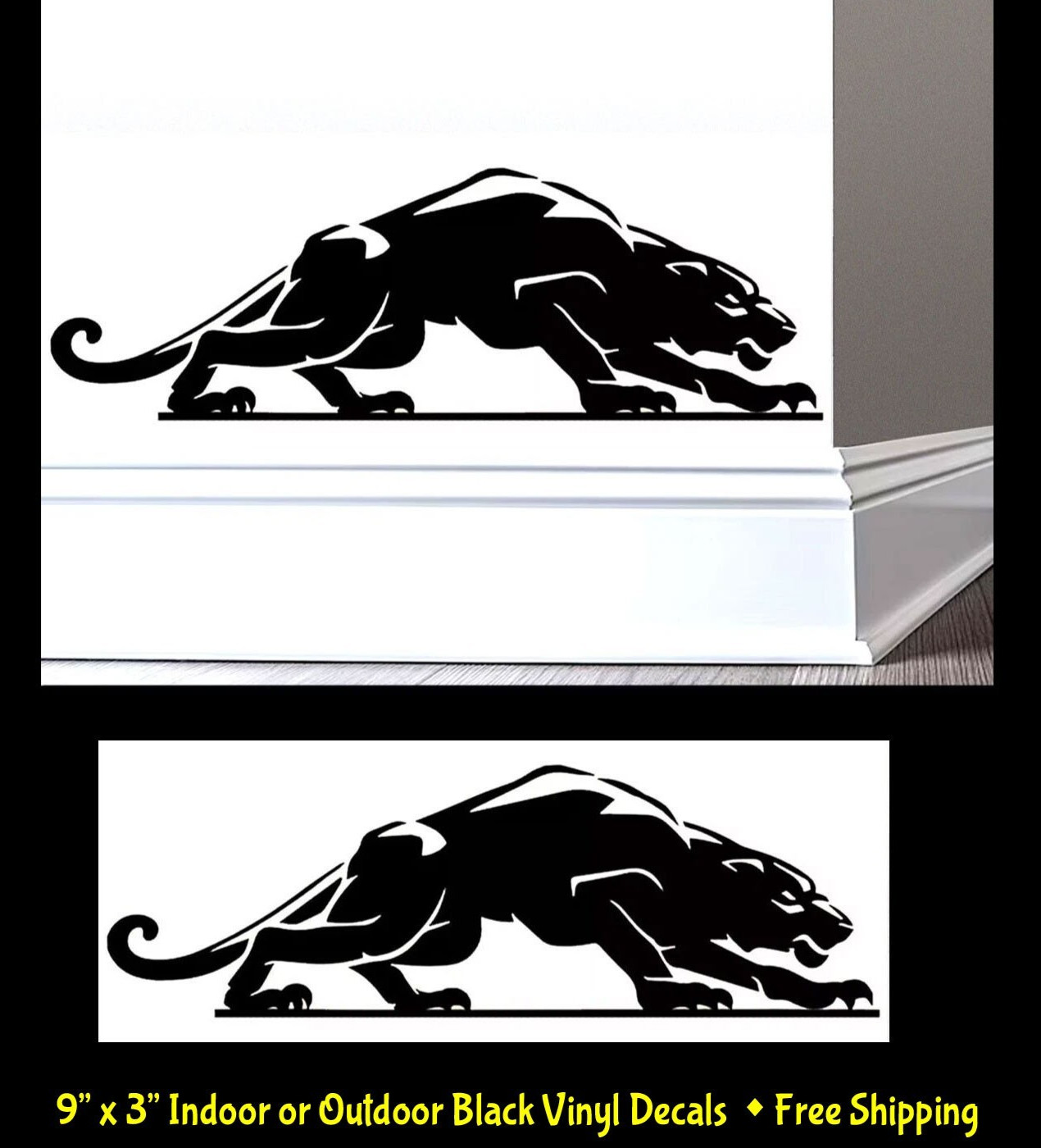 Wild Cat Prowling 9″ Indoor Matte Black Vinyl Wall Decal Walls Door Mirror