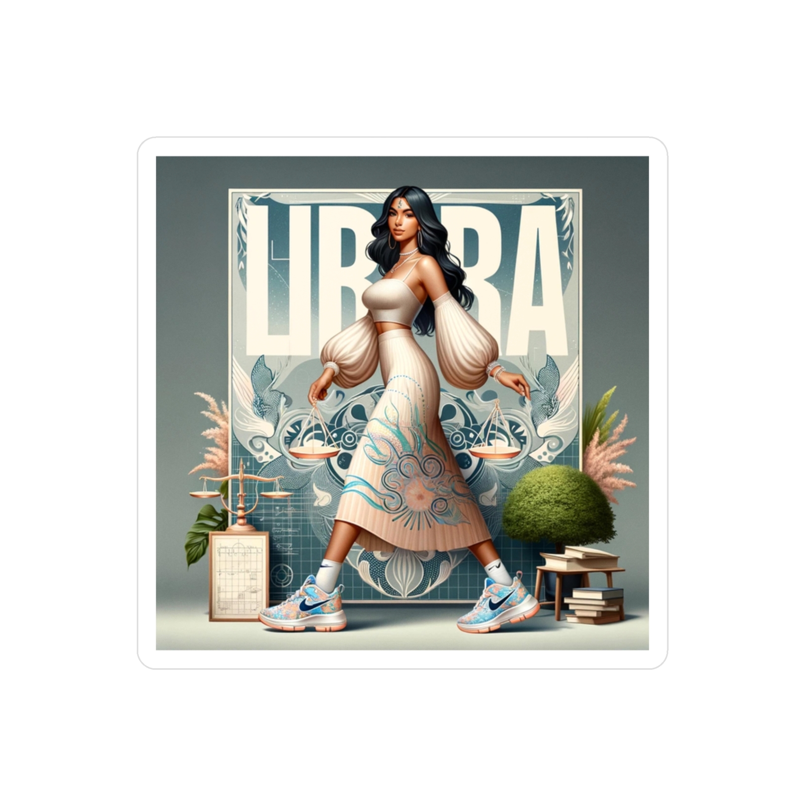 Stylish Libra Woman Sticker – Modern Streetwear Design,Astrology Meets Fashion