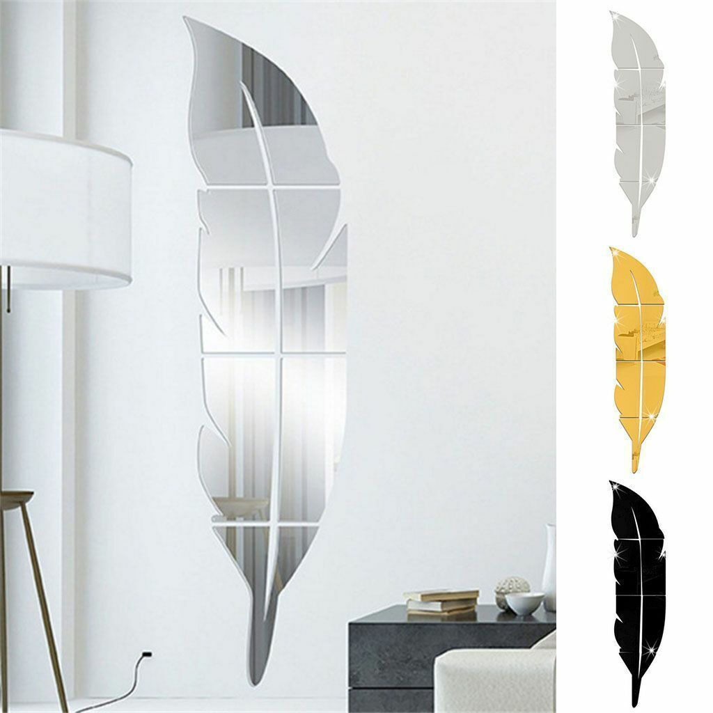 Removable 3D DIY Feather Mirror Home Room Decal Vinyl Art Stickers Wall Decor