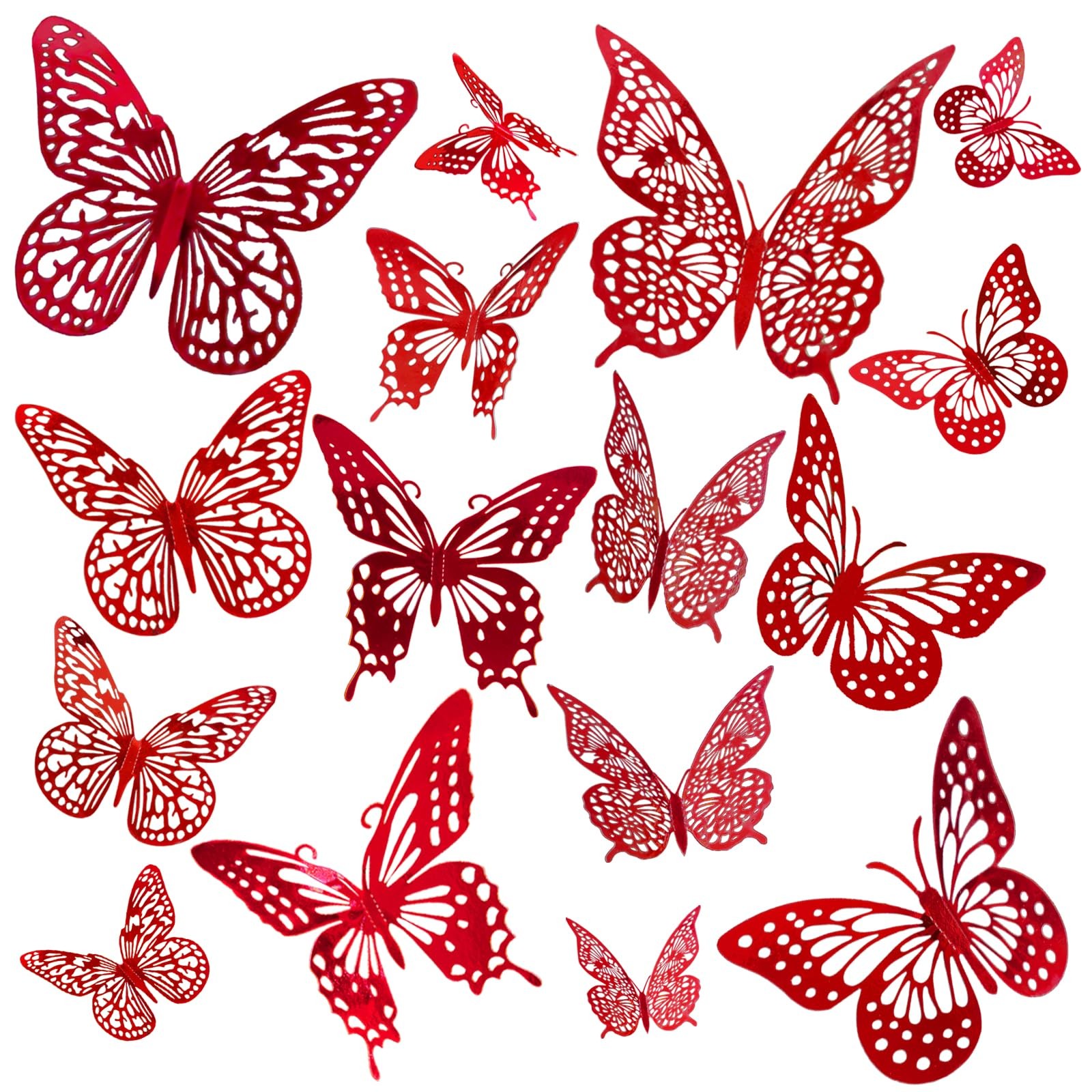 3D Red Butterfly Wall Stickers – 48 Pcs with 4 Styles & 3 Sizes, Removable De…